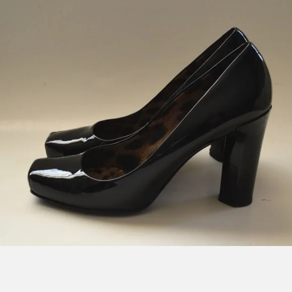 DOLCE & GABANNA  Black Patent Square Toe Block Heels Pumps  9.5 US 40 EU - Picture 5 of 11